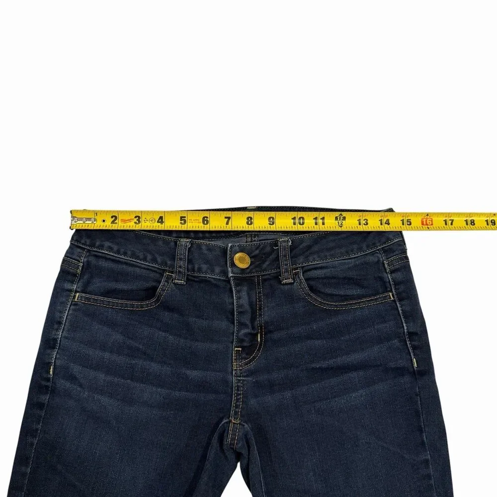 American Eagle Jegging Jeans Shorts Womens Blue Denim Stretch 4 Long Cut Off‎